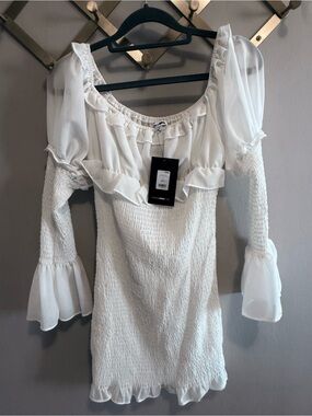 Fashion Nova White Ruffle Off-Shoulder Mini Dress